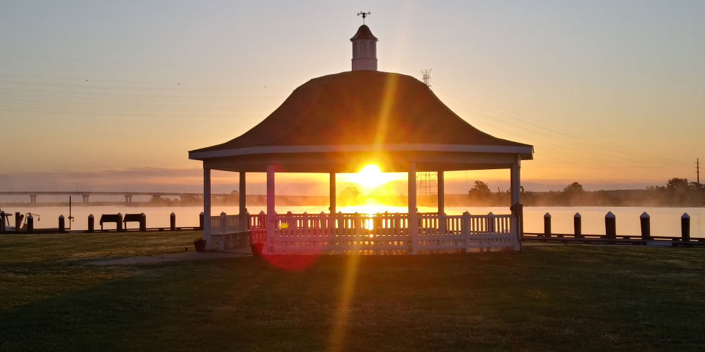 Waterfront gazebo at sunrise